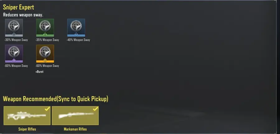 پرک تخصص تک‌تیرانداز (Sniper Expert) در منوی Weapon Mods بتل رویال کالاف موبایل
