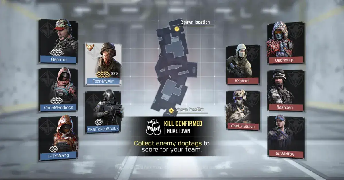 شروع یک مچ بات لابی Kill Confirmed در مپ Nuketown کالاف دیوتی موبایل